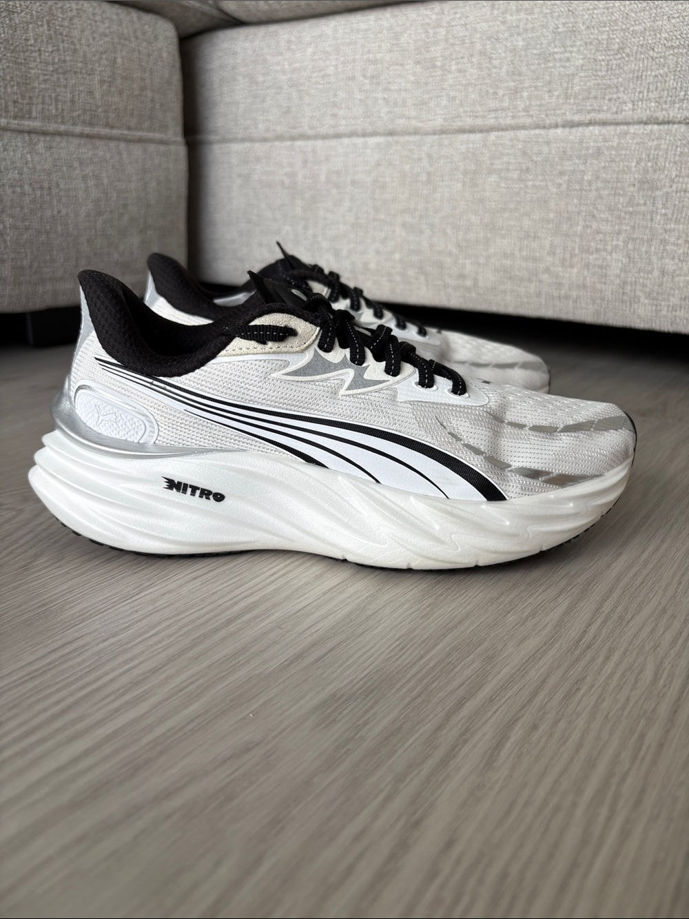 Puma White and Black Nitro Athletic Running Shoes
